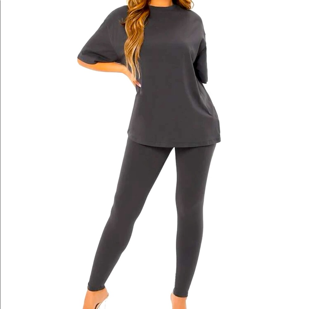 Solid Gray Drop Shoulder Tee & Matching Leggings - image 4
